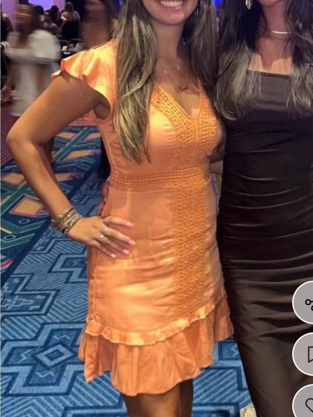 Sincerly Jules Crochet-Trim Orange Ruffle Mini Dress